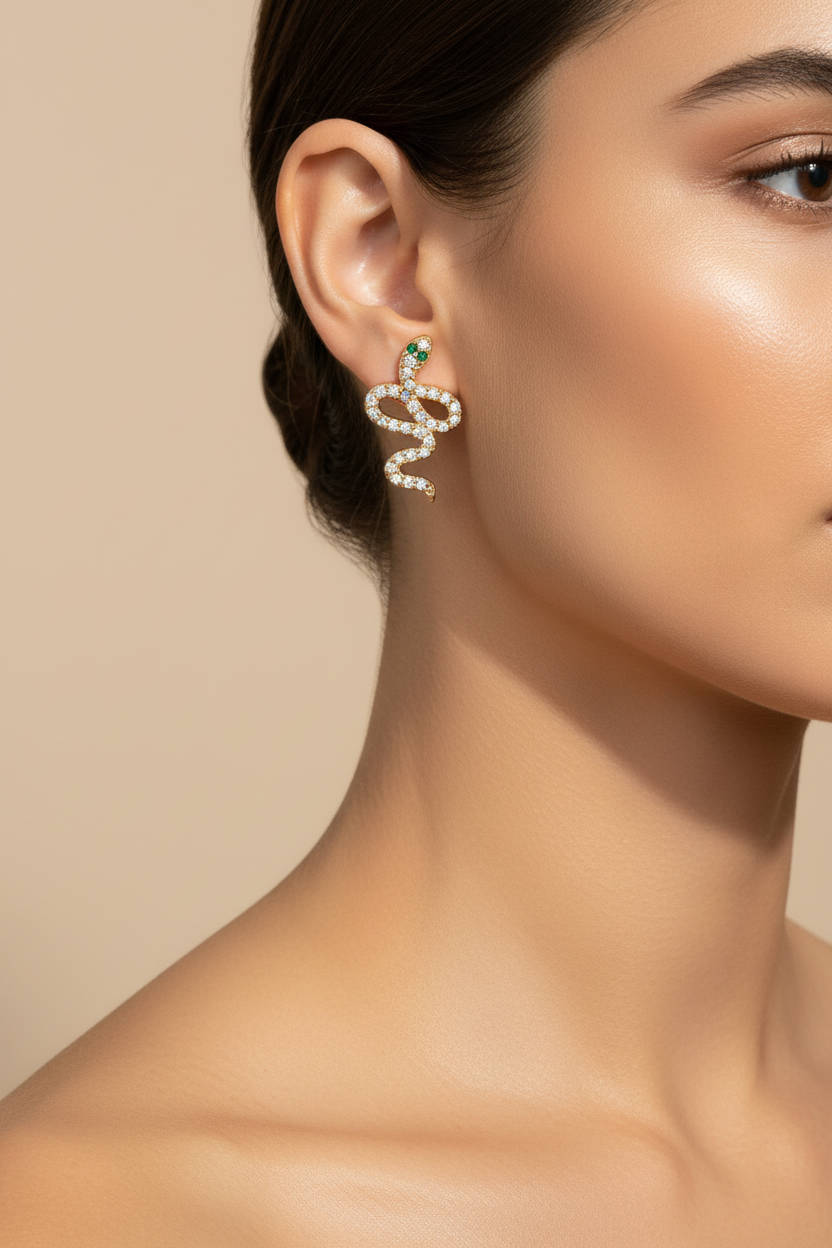 Aretes serpiente con ojos verdes y microzirconias
