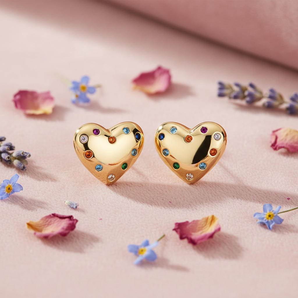 LEIPA-8 · Aretes Corazón Multicolor Destellos · Ambiente