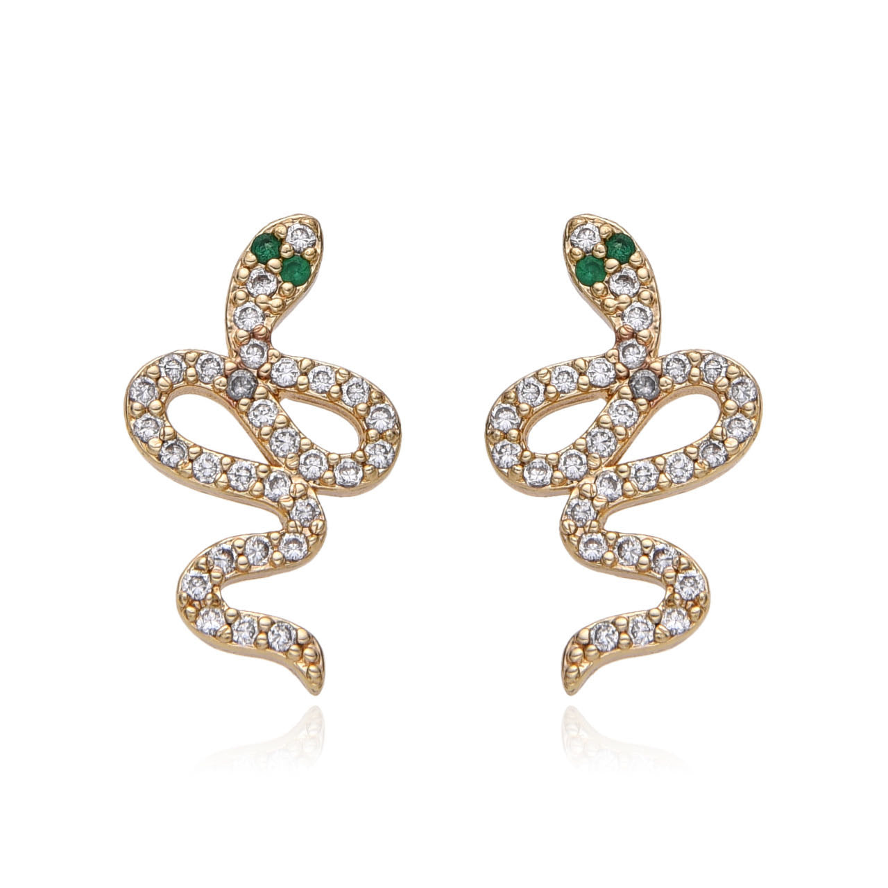Aretes serpiente con ojos verdes y microzirconias