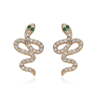 Aretes serpiente con ojos verdes y microzirconias