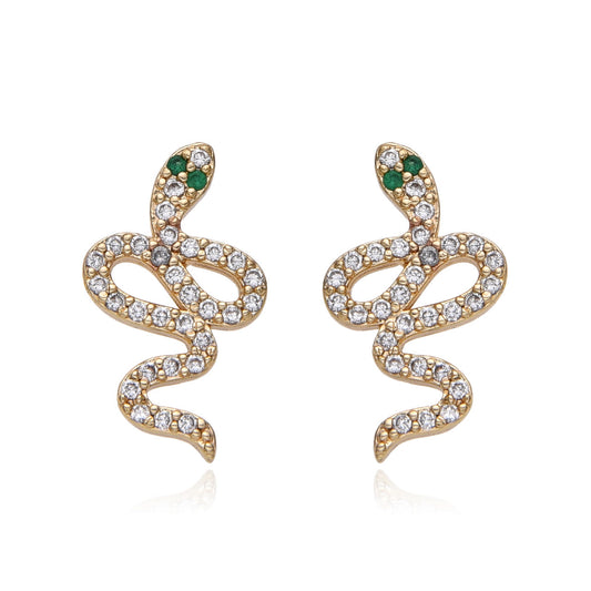 Aretes serpiente con ojos verdes y microzirconias