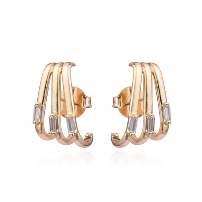 Aretes Triple Baguette Dorado