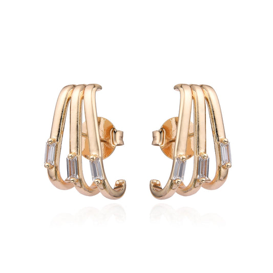 Aretes Triple Baguette Dorado