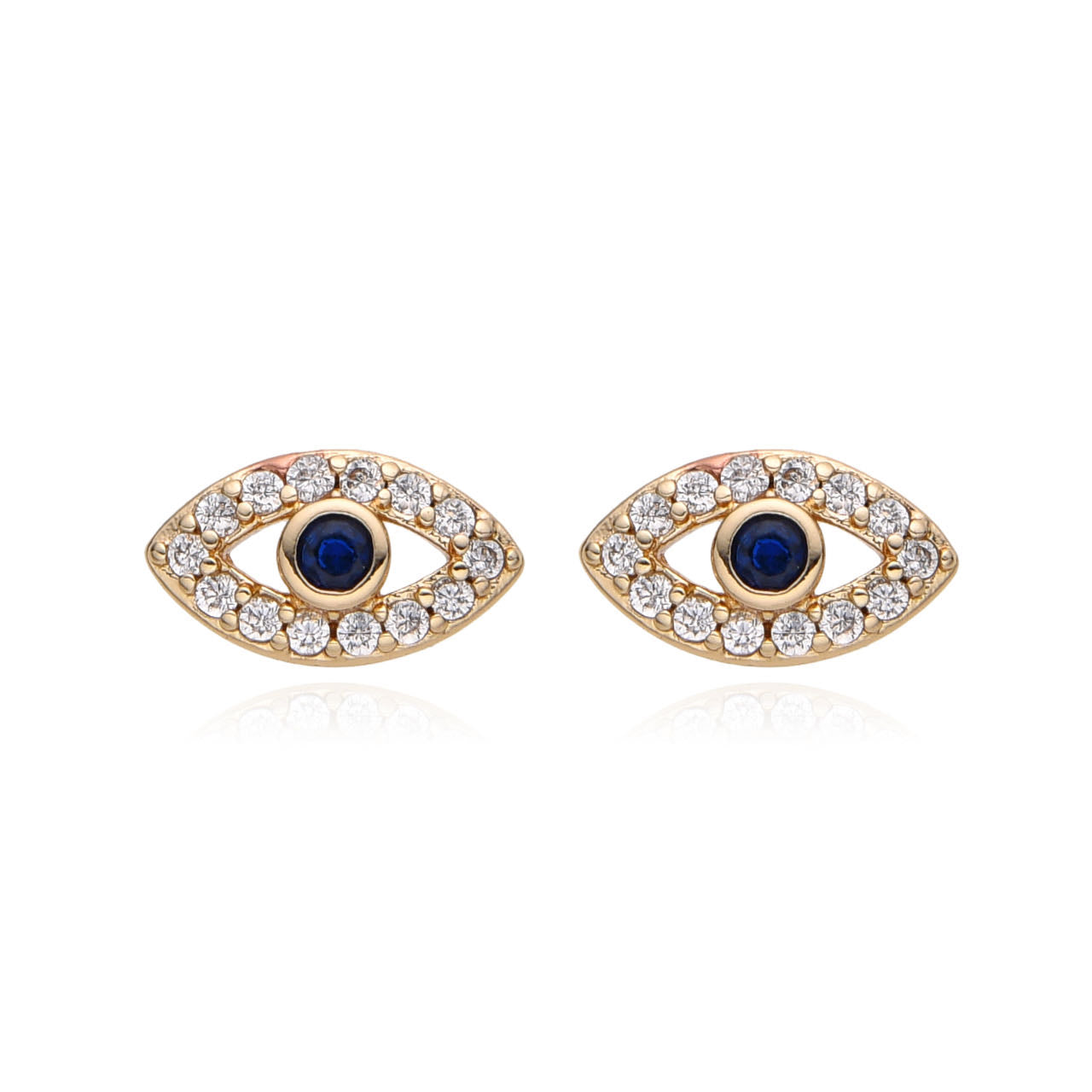 Ojo azul con circones y base dorada