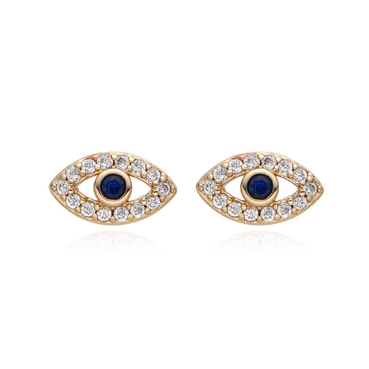 Ojo azul con circones y base dorada