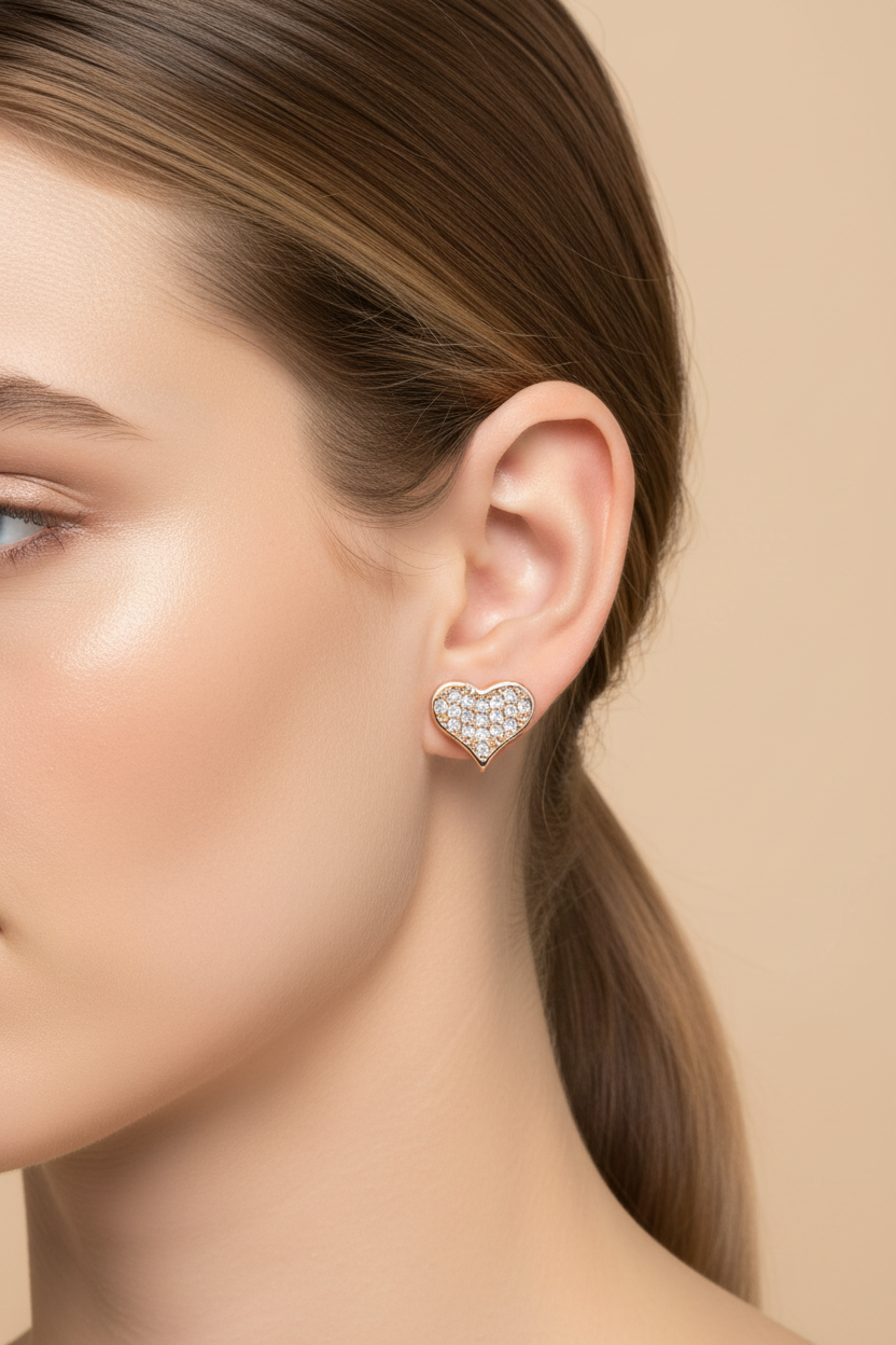 LEIPA-21 · Aretes Corazón Sólido Pavé · Modelo