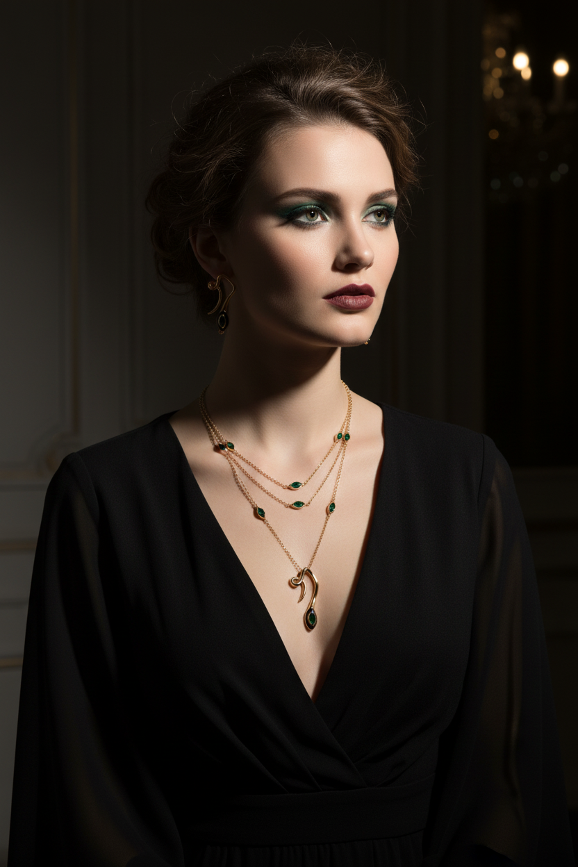 LEIPA-220 · Set Collares Dijes Serpiente & Esmeraldas · Modelo