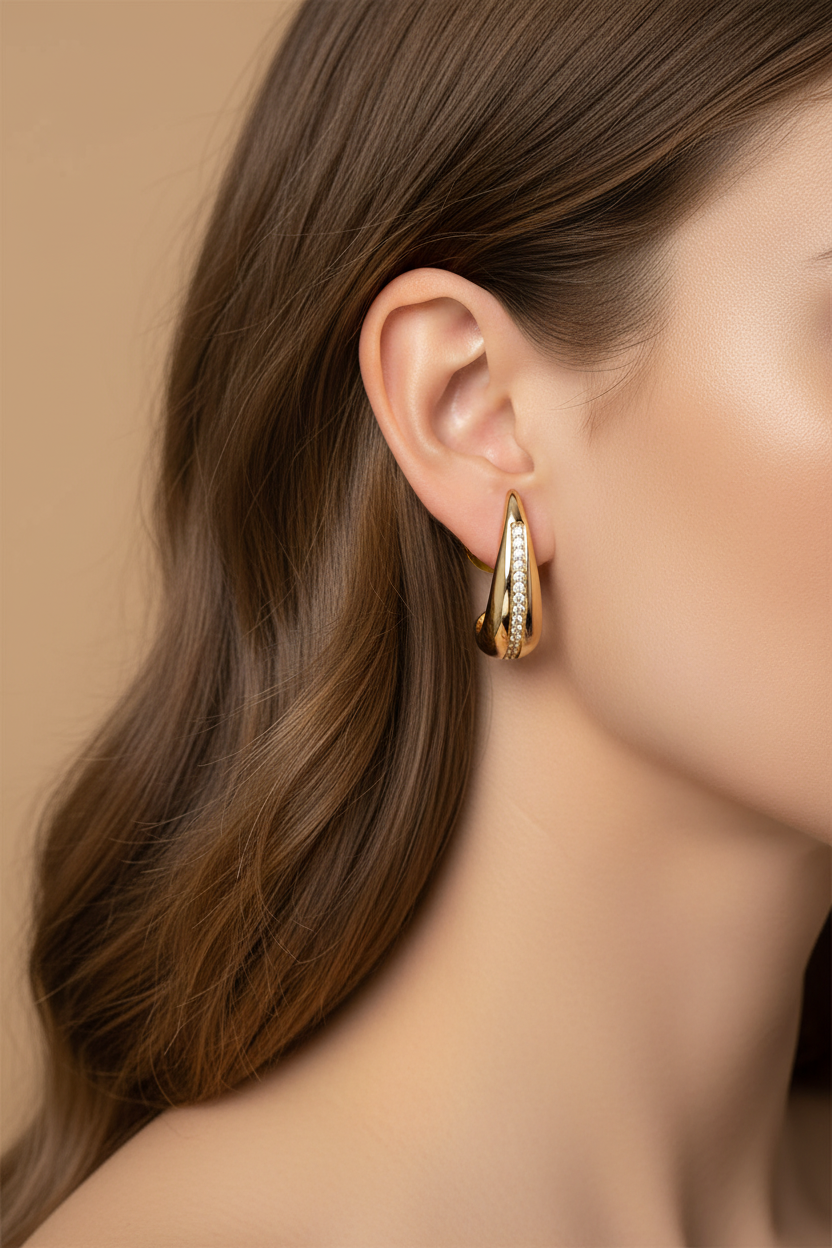 LEIPA-75 · Aretes Gota de Luz Pavé Curva · Modelo