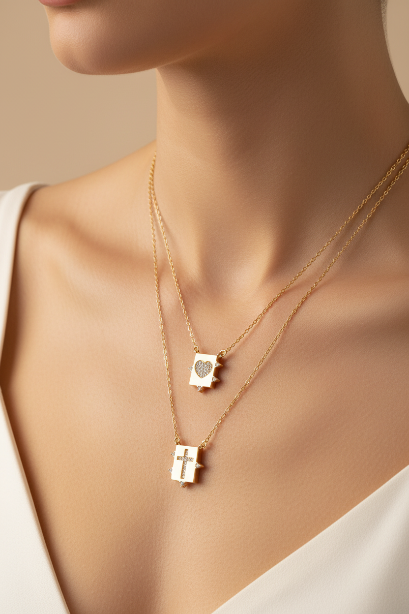 LEIPA-142 · Collar Dúo Sagrado Amor Fe · Modelo